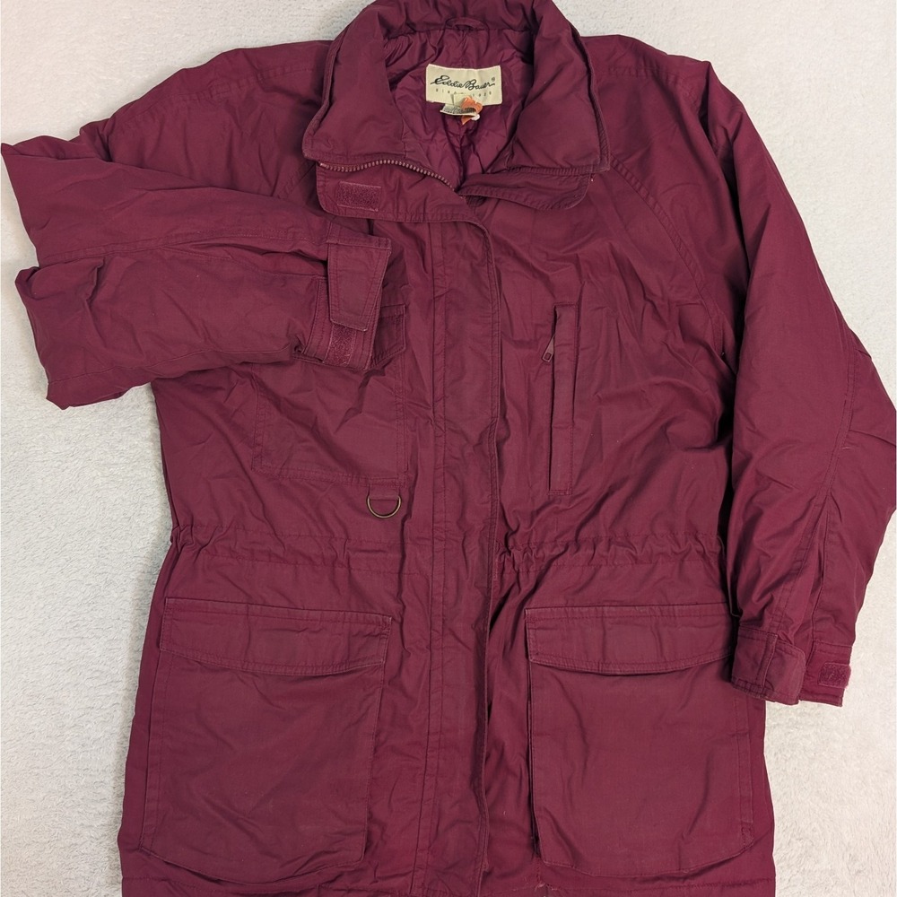 Eddie Bauer Down Nylon Jacket Women's Med Red SnowLine Outdoor Jacket Full Zip